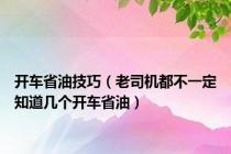 开车省油技巧（老司机都不一定知道几个开车省油）