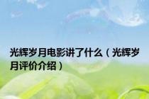 光辉岁月电影讲了什么（光辉岁月评价介绍）