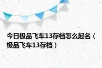 今日极品飞车13存档怎么起名（极品飞车13存档）