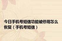 今日手机号短信功能被停用怎么恢复（手机号短信）