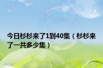 今日杉杉来了1到40集（杉杉来了一共多少集）