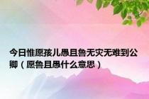 今日惟愿孩儿愚且鲁无灾无难到公卿（愿鲁且愚什么意思）