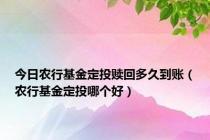 今日农行基金定投赎回多久到账（农行基金定投哪个好）