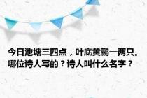 今日池塘三四点，叶底黄鹂一两只。哪位诗人写的？诗人叫什么名字？