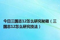 今日三国志12怎么研究秘籍（三国志12怎么研究技法）