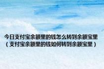 今日支付宝余额里的钱怎么转到余额宝里（支付宝余额里的钱如何转到余额宝里）