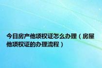 今日房产他项权证怎么办理（房屋他项权证的办理流程）