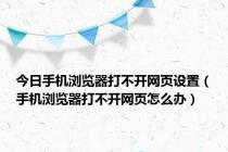 今日手机浏览器打不开网页设置（手机浏览器打不开网页怎么办）