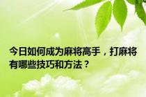 今日如何成为麻将高手，打麻将有哪些技巧和方法？