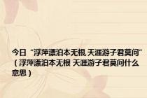 今日“浮萍漂泊本无根,天涯游子君莫问”（浮萍漂泊本无根 天涯游子君莫问什么意思）