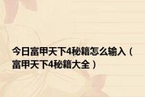 今日富甲天下4秘籍怎么输入（富甲天下4秘籍大全）