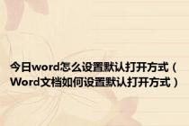 今日word怎么设置默认打开方式（Word文档如何设置默认打开方式）