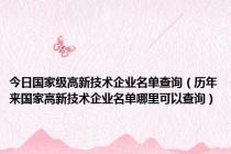 今日国家级高新技术企业名单查询（历年来国家高新技术企业名单哪里可以查询）