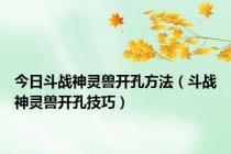 今日斗战神灵兽开孔方法（斗战神灵兽开孔技巧）