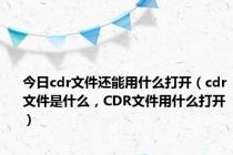 今日cdr文件还能用什么打开（cdr文件是什么，CDR文件用什么打开）