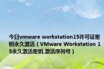 今日vmware workstation15许可证密钥永久激活（VMware Workstation 15永久激活密钥,激活序列号）