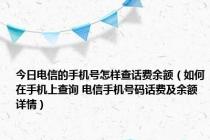 今日电信的手机号怎样查话费余额（如何在手机上查询 电信手机号码话费及余额详情）