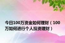 今日100万资金如何理财（100万如何进行个人投资理财）