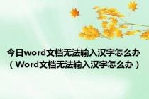 今日word文档无法输入汉字怎么办（Word文档无法输入汉字怎么办）