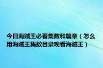 今日海贼王必看集数和篇章（怎么用海贼王集数目录观看海贼王）