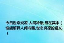 今日世态炎凉,人间冷暖,尽在其中（谁能解释人间冷暖,世态炎凉的涵义.）