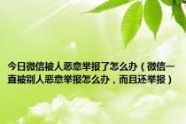 今日微信被人恶意举报了怎么办（微信一直被别人恶意举报怎么办，而且还举报）