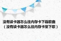 没有读卡器怎么往内存卡下载歌曲（没有读卡器怎么往内存卡里下歌）