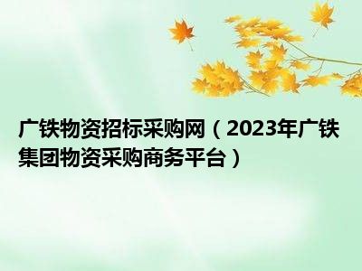 广铁物资招标采购网（2023年广铁集团物资采购商务平台）