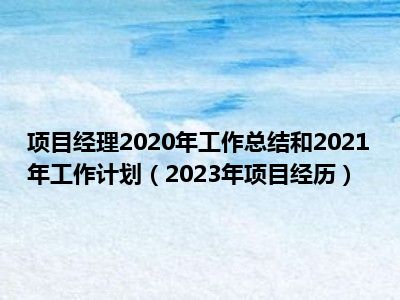 项目经理2020年工作总结和2021年工作计划（2023年项目经历）