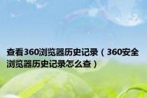 查看360浏览器历史记录（360安全浏览器历史记录怎么查）