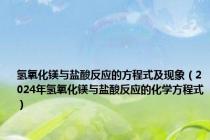 氢氧化镁与盐酸反应的方程式及现象（2024年氢氧化镁与盐酸反应的化学方程式）