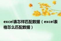 excel表怎样匹配数据（excel表格怎么匹配数据）