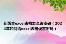 新版本excel表格怎么设密码（2024年如何给excel表格设置密码）