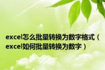 excel怎么批量转换为数字格式（excel如何批量转换为数字）