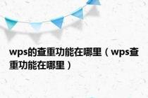 wps的查重功能在哪里（wps查重功能在哪里）