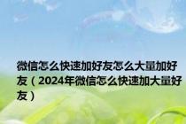 微信怎么快速加好友怎么大量加好友（2024年微信怎么快速加大量好友）