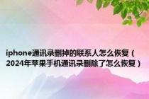 iphone通讯录删掉的联系人怎么恢复（2024年苹果手机通讯录删除了怎么恢复）