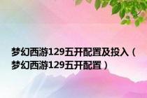 梦幻西游129五开配置及投入（梦幻西游129五开配置）