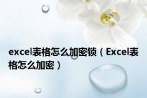 excel表格怎么加密锁（Excel表格怎么加密）