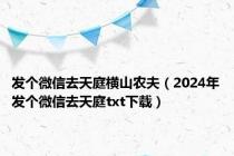 发个微信去天庭横山农夫（2024年发个微信去天庭txt下载）