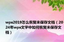 wps2019怎么恢复未保存文档（2024年wps文字中如何恢复未保存文档）