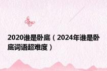 2020谁是卧底（2024年谁是卧底词语超难度）