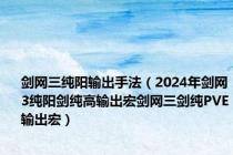 剑网三纯阳输出手法（2024年剑网3纯阳剑纯高输出宏剑网三剑纯PVE输出宏）