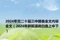 2024年党二十届三中报告全文内容全文（2024年胖熊漫画白血上中下）