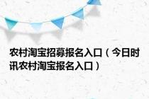 农村淘宝招募报名入口（今日时讯农村淘宝报名入口）