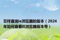 怎样查询ie浏览器的版本（2024年如何查看IE浏览器版本号）