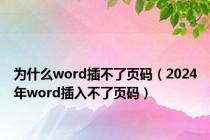 为什么word插不了页码（2024年word插入不了页码）